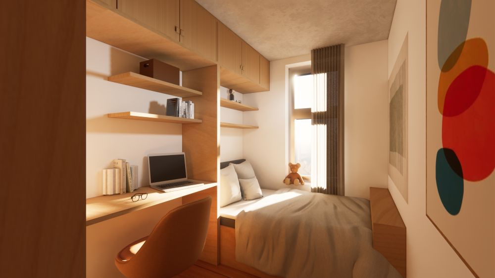 Študentská izba v internáte na Leake Street v Londýne Študentská izba v internáte na Leake Street v Londýne