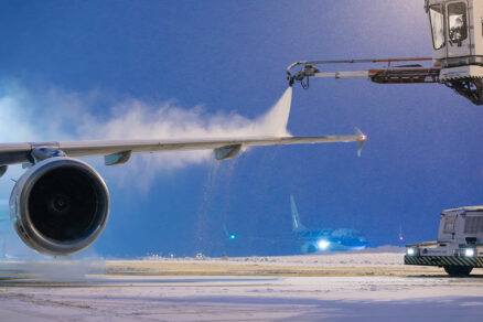 Obr. 8 Odmrazovacia kvapalina aplikovaná na krídla lietadla