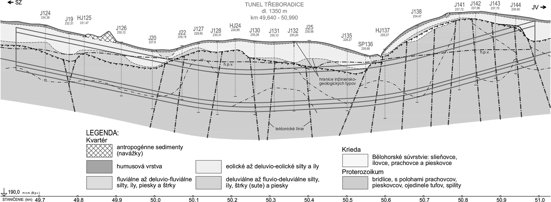 Obr. 2 Tunel Třeboradice (10 x prevýšený profil)