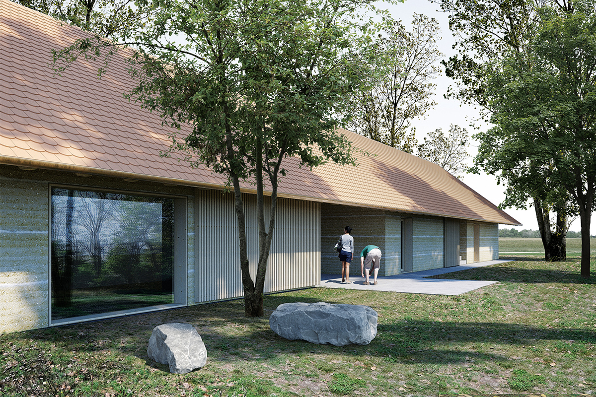 Návštevnícke centrum lokality UNESCO – Rímsky vojenský tábor v Iži. Vizualizácia: ô