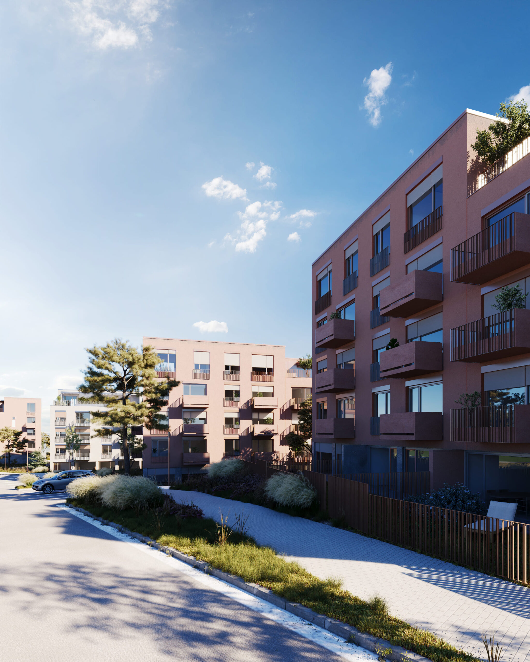 Koncept vytvára obytné územie, v ktorom sa doprava pohybuje po okrajoch