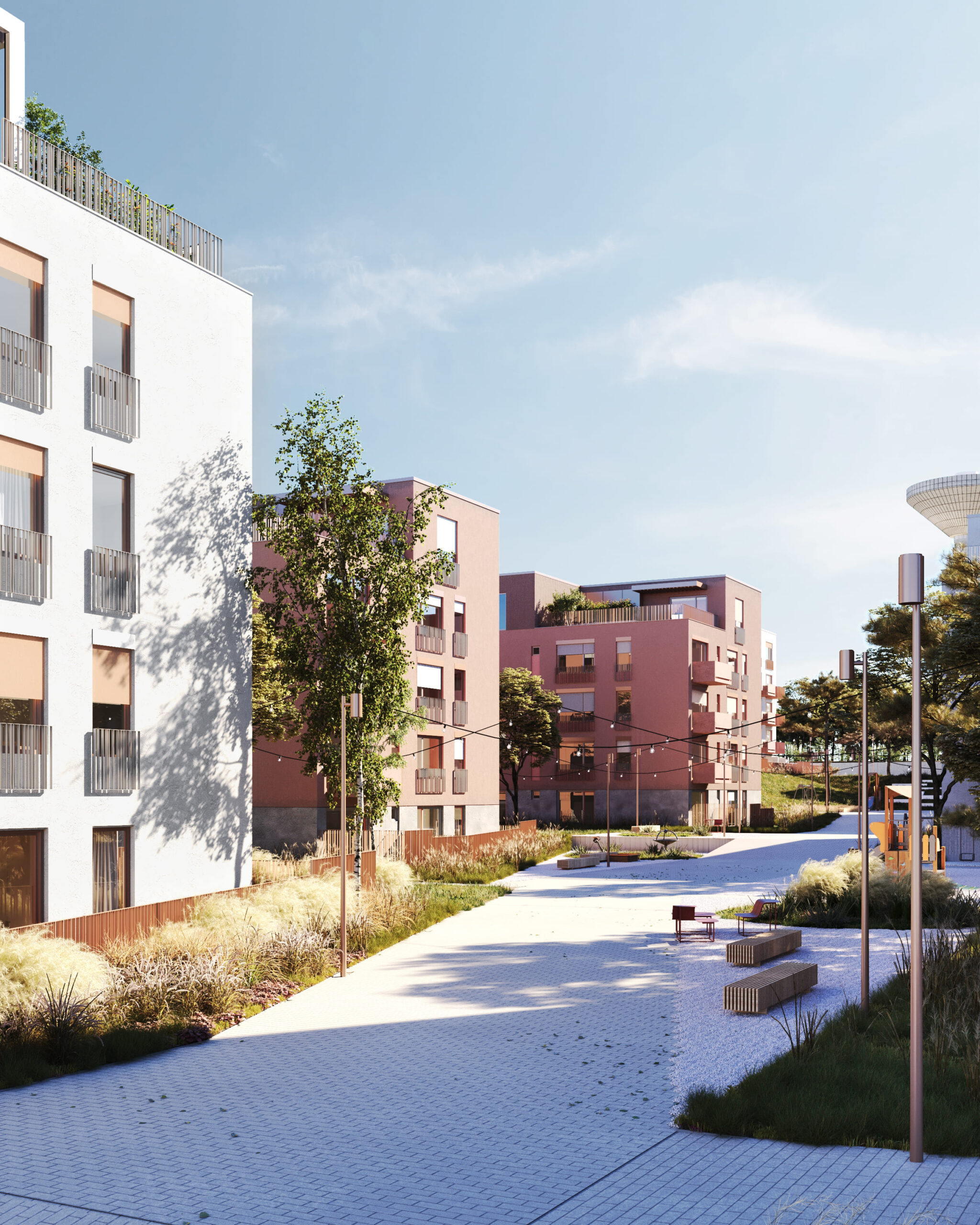 Koncept vytvára obytné územie, v ktorom sa doprava pohybuje po okrajoch