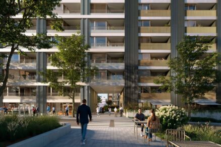 Vnútroblokové verejné priestory vo Florian Residence 2 v Bratislave.