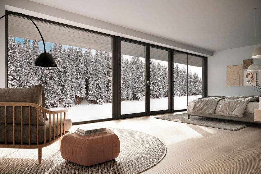 Energeticky úsporné okná ARTEVO TERRA s výhľadom na zimnú krajinu