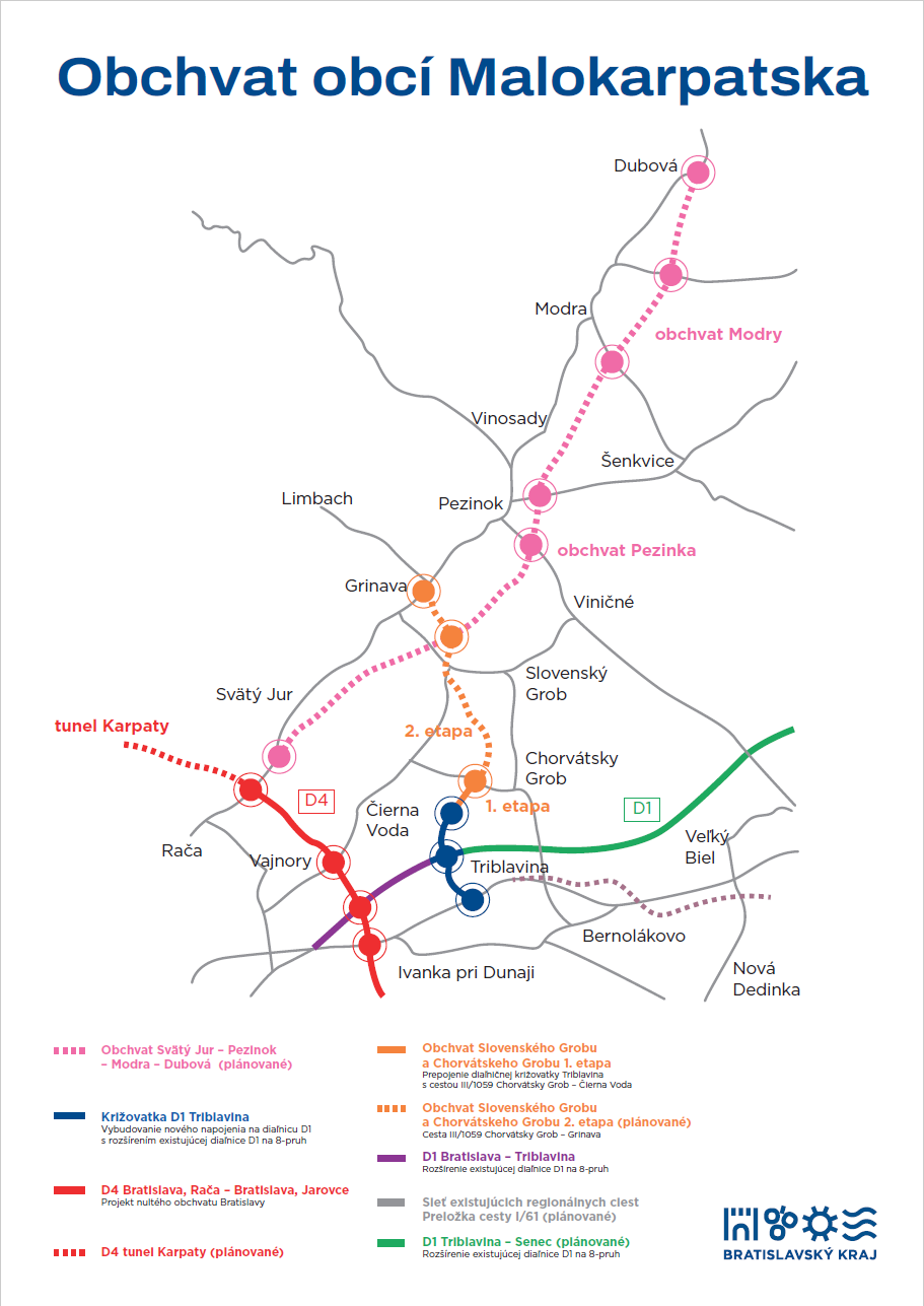 Mapa obchvatu Malokarpatského regiónu Mapa obchvatu Malokarpatského regiónu