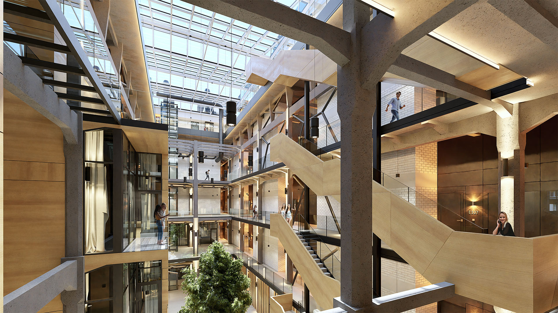 Návrh rieši átrium ako najatraktívnejší komunikačný priestor budúcej lokality.