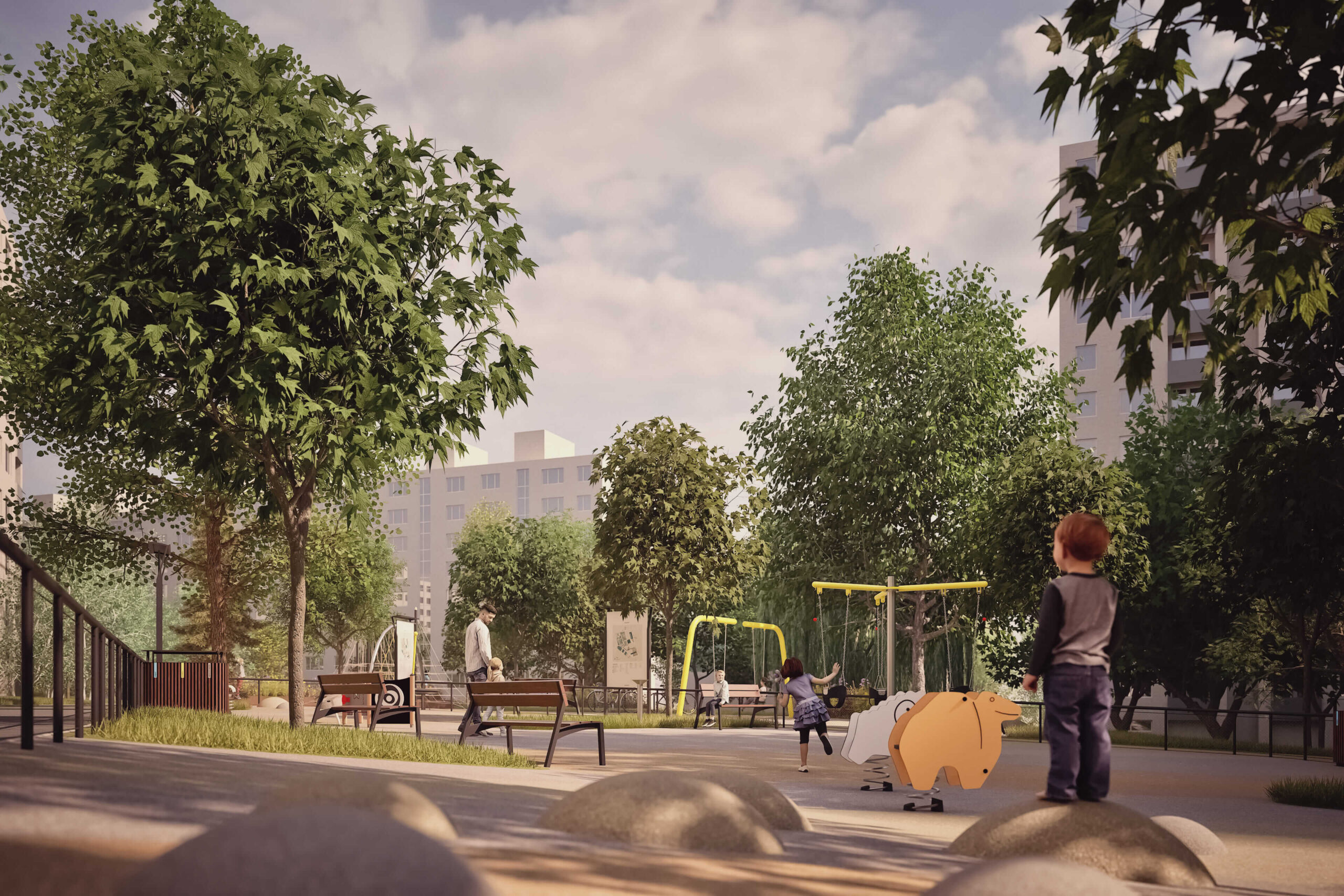 V strednej časti vnútrobloku vzniknú detské ihriská pre rôzne vekové kategórie. 
