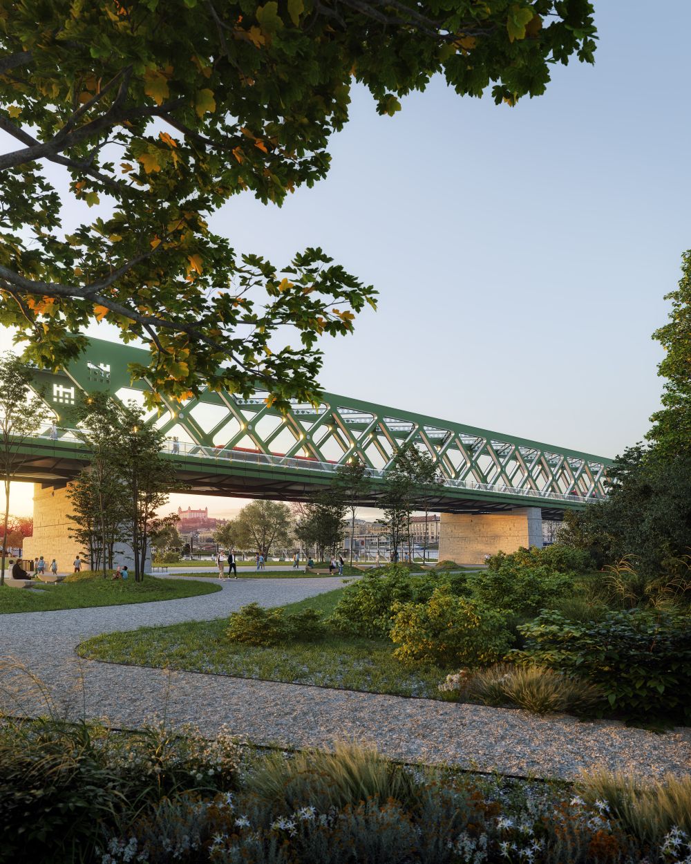 Vizualizácia úpravy okolia pod mostom SNP na petržalskom brehu Dunaja.