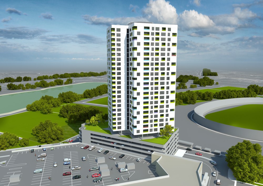 Návrh tretej veže bývalého Polusu ako bytového objektu z roku 2010/2012