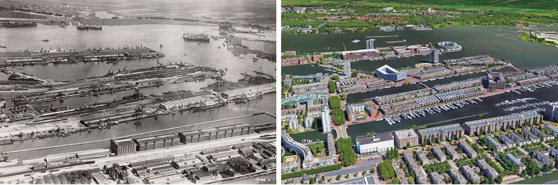 Priemyselné či opustené lokality často prinášajú inovácie – environmentálne (rekultivácia pôdy), nové typy urbanizmu, komunitné projekty. (Východné doky v roku 1995 a 2007.)