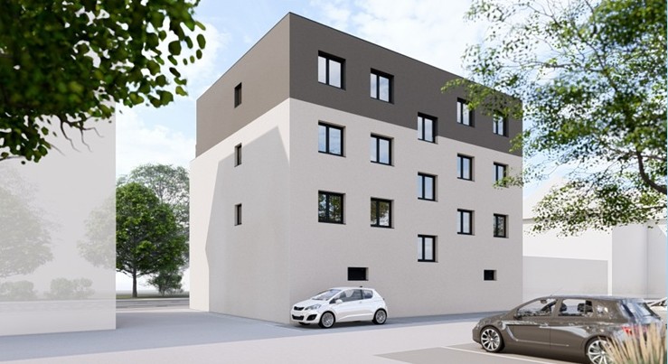 Vizualizácia bytového domu Predmestská s 11 bytmi, je v stave architektonickej štúdie.