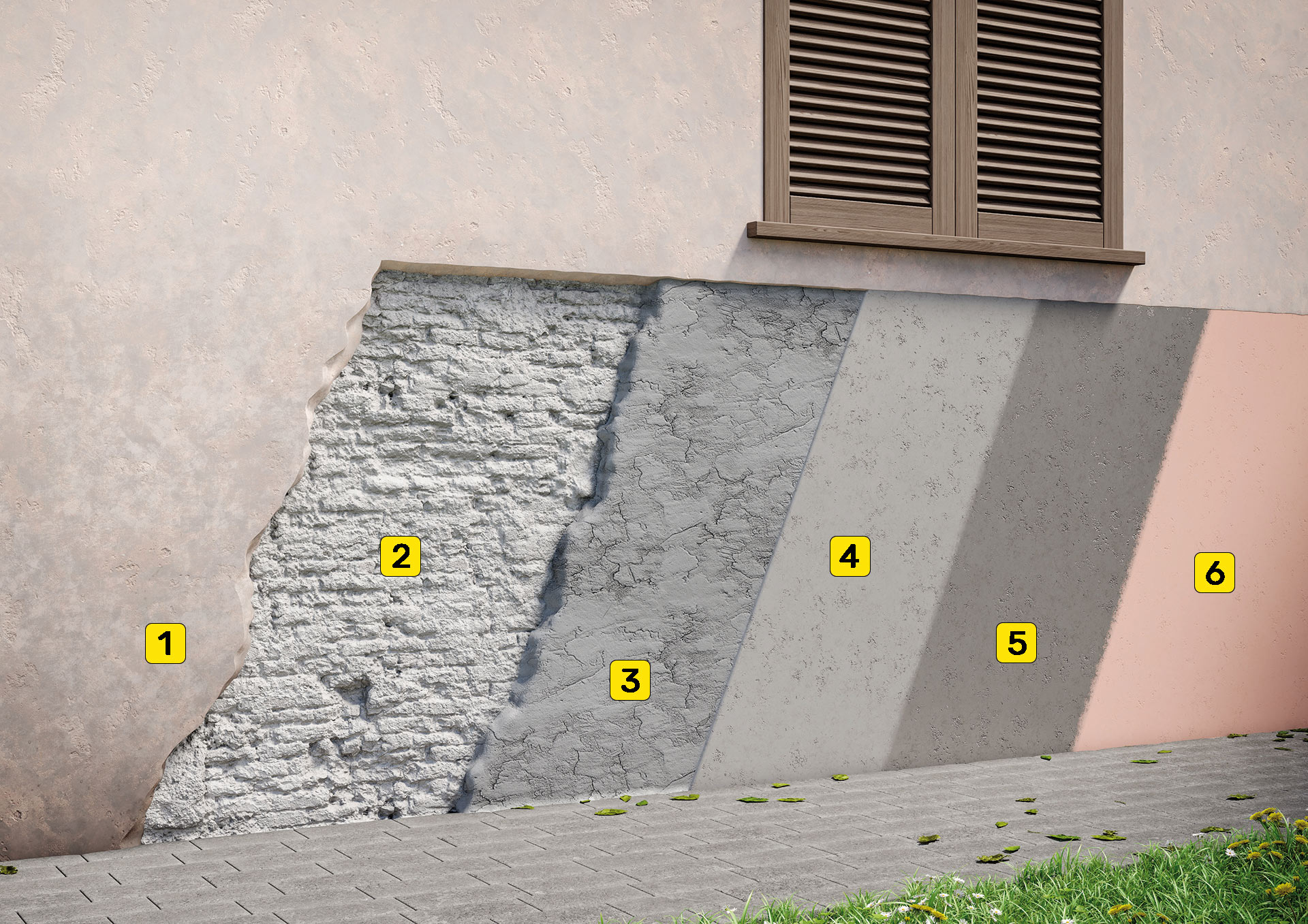Detail sanovaného muriva odvlhčovacou omietkou