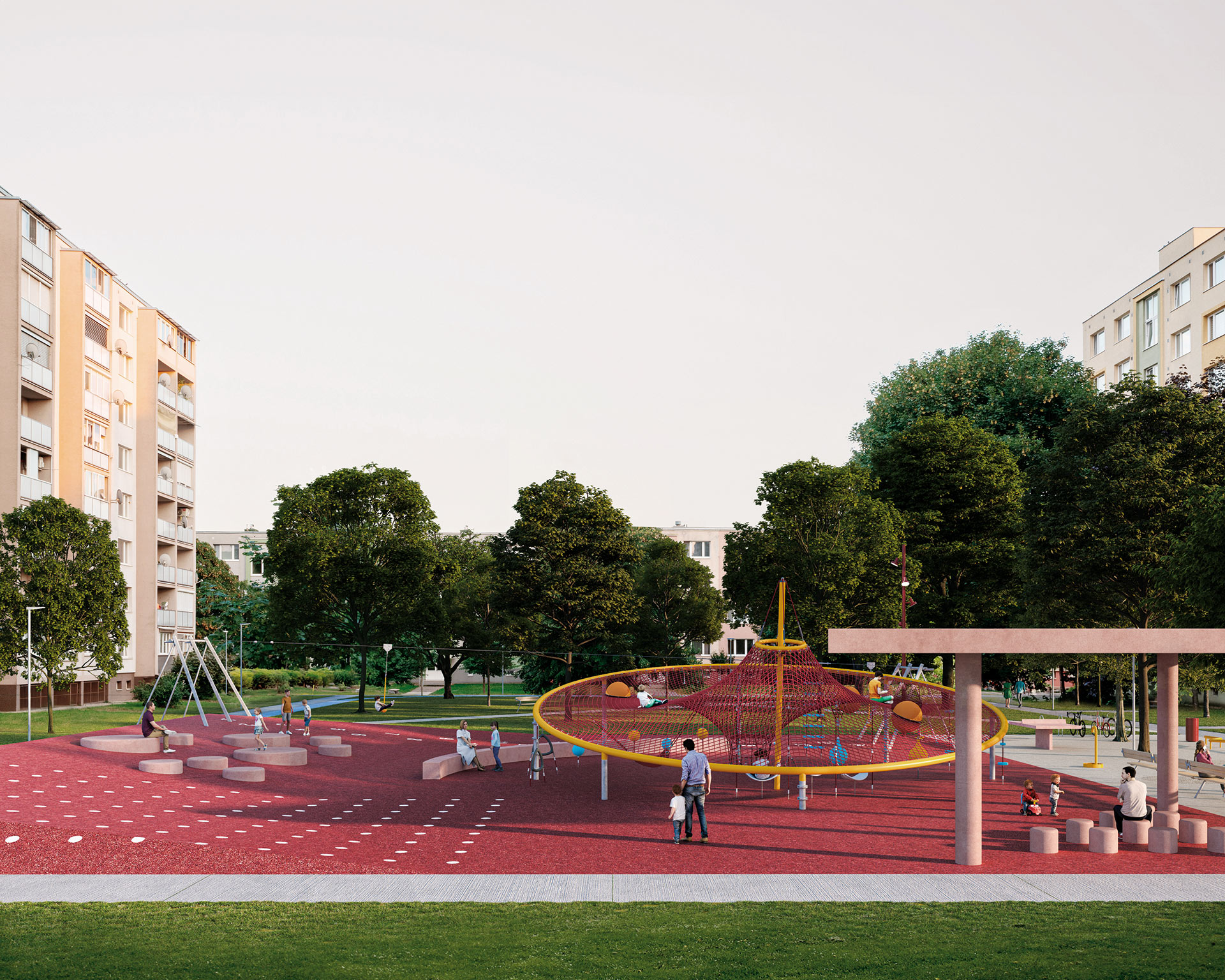 Revitalizácia verejných priestranstiev obytného súboru gen. Goliana, Trnava (súťaž 2020, projekt 2021–2024, predpokladaný začiatok realizácie 2025). Autori: Martin Jančok, Michal Janák, Maroš Kostelanský, Miroslava Mišurová, Zuzana Kovaľová, Alexandra Májska. Krajinná architektúra: Ján Augustín.