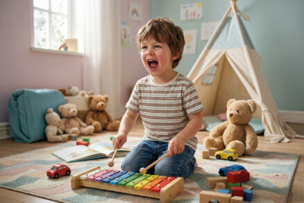 Dieťa pri hre v interiéri ako príklad hluku v domácnosti