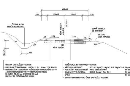 Vzorový priečny rez lesná cesta Vápená