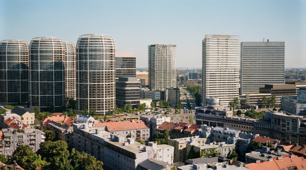 Ister Tower v susedstve výškových budov.