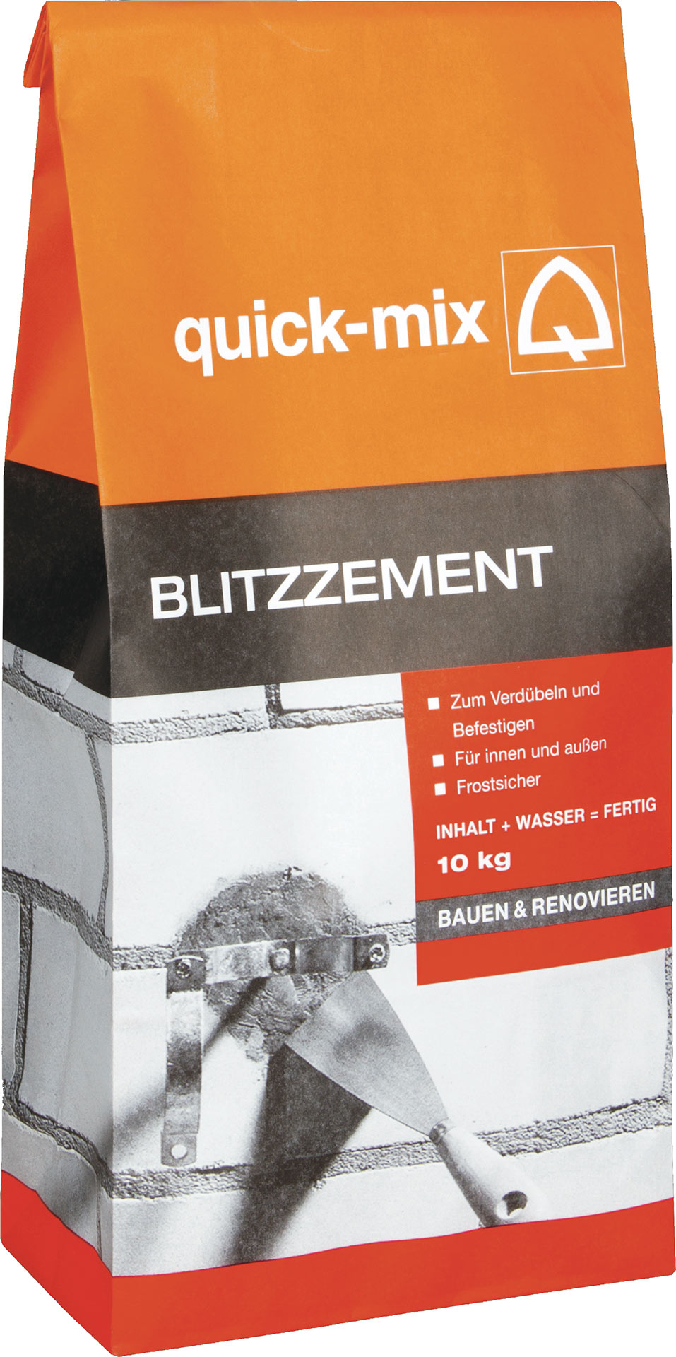 Rýchloschnúci cement
quick-mix BZ – rýchlotvrdnúci cement je rýchlotvrdnúce spojivo na kotvenie, upevňovanie, vyrovnávanie a iné montážne práce. Určený na použitie v exteriéri aj interiéri. Zvlášť vhodný ako vysokopevnostná náhrada sadry v exteriéri a pri sanácii omietok. Pevnosť v tlaku minimálne 20 N/mm², čas spracovateľnosti približne 2 minúty.