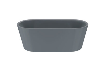 Voľne stojaca vaňa v matnom sivom vyhotovení s minimalistickým oválnym tvarom.