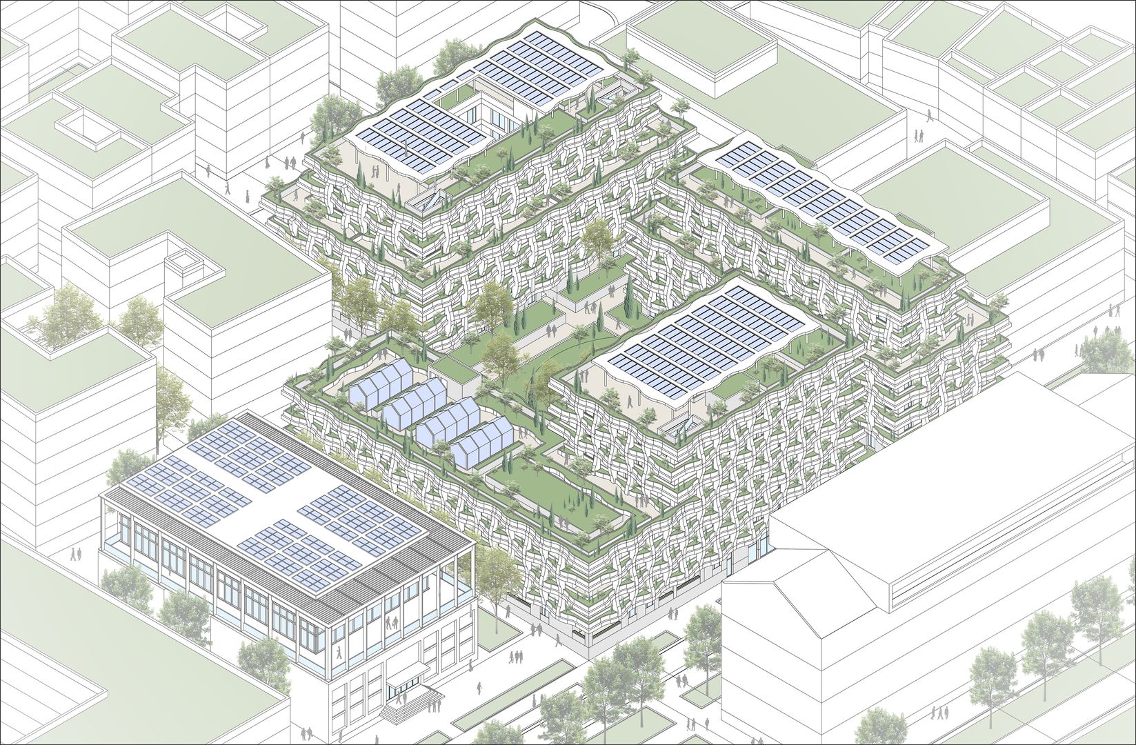 Architektúra Jardins Secrets sa vedome pohybuje na pomedzí secesie a súčasnej biomimetiky.
