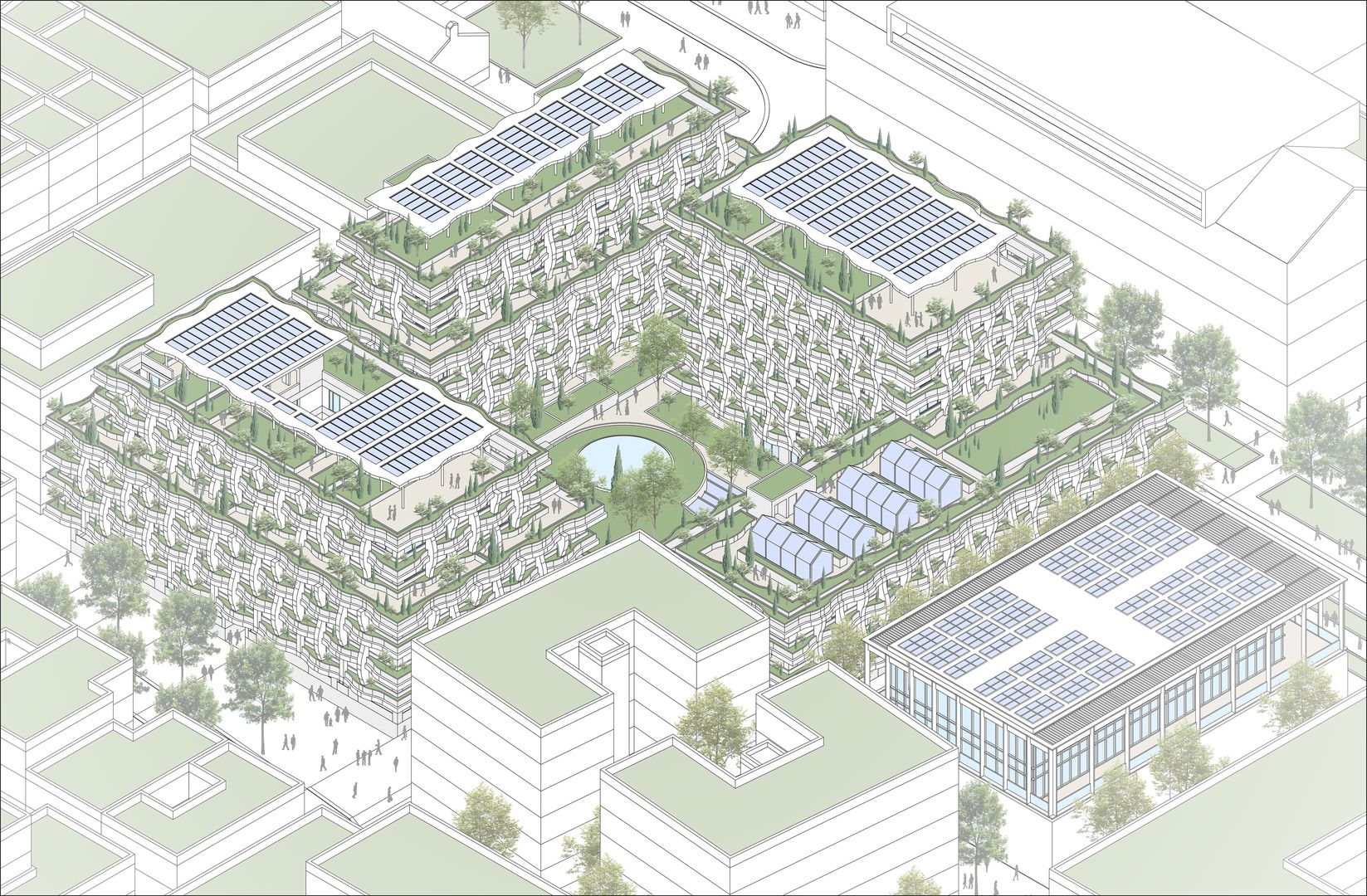 Architektúra Jardins Secrets sa vedome pohybuje na pomedzí secesie a súčasnej biomimetiky.