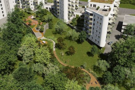 Obytný komplex TRYO v bratislavskej Dúbravke so zeleným vnútroblokom