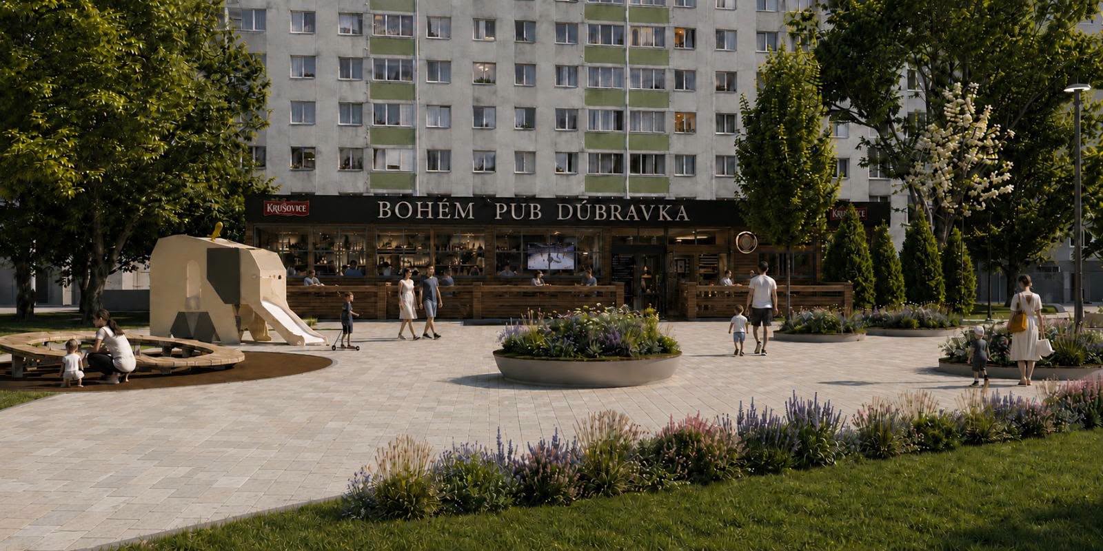 Revitalizácia verejného priestoru pri OC Saratov a parku Fedáková, Bratislava - Dúbravka