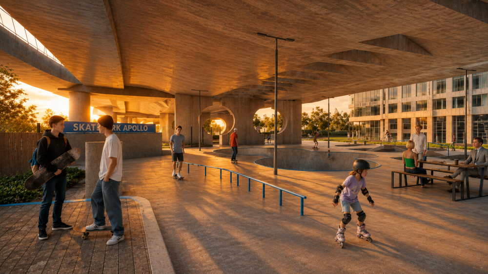 Skatepark Apollo pod Mostom Apollo na ľavom brehu Dunaja v Bratislave Skatepark Apollo pod Mostom Apollo na ľavom brehu Dunaja v Bratislave