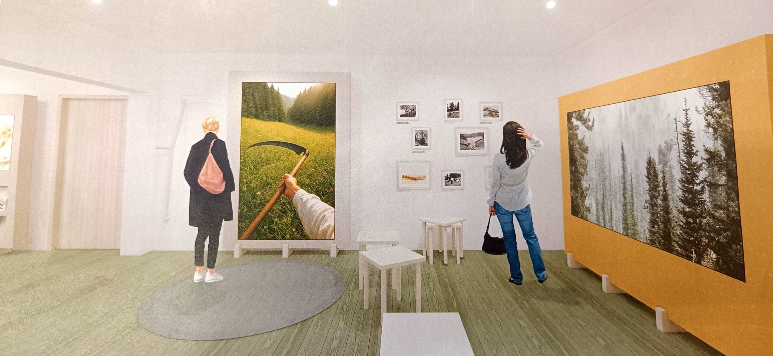 Vizualizácia finálnej podoby expozície v interiéri EKO centra z architektonickej štúdie firmy Studio BRUT