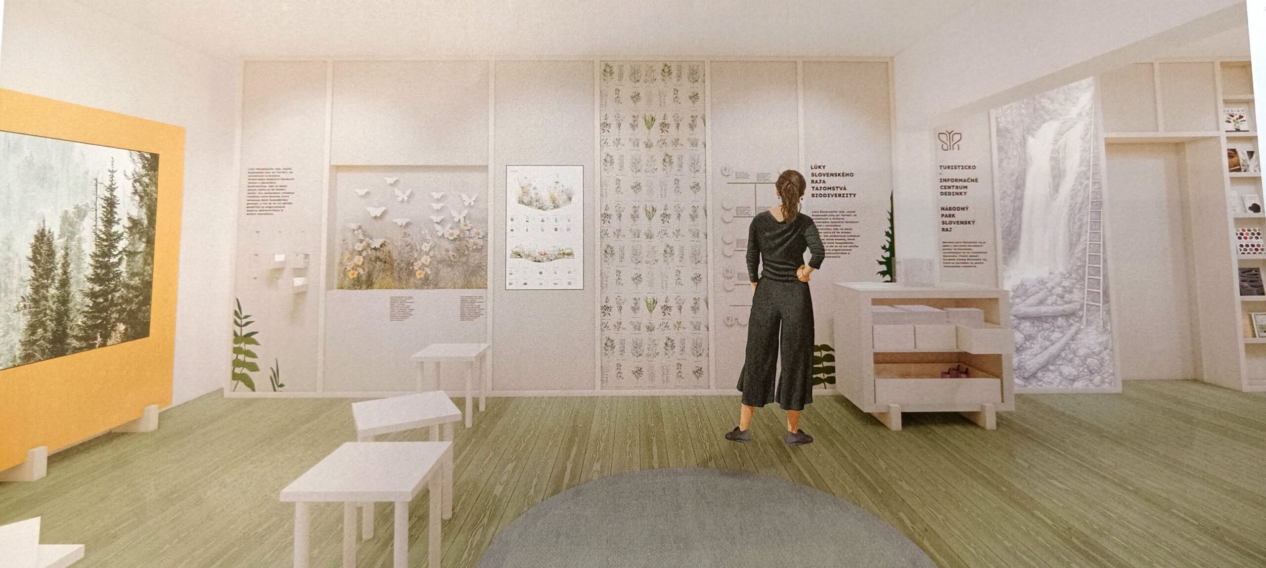 Vizualizácia finálnej podoby expozície v interiéri EKO centra z architektonickej štúdie firmy Studio BRUT