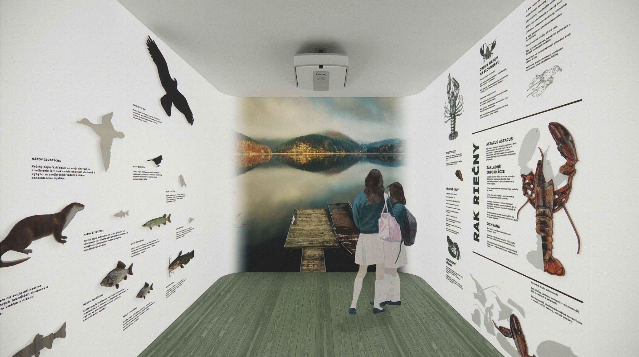 Vizualizácia finálnej podoby expozície v interiéri EKO centra z architektonickej štúdie firmy Studio BRUT