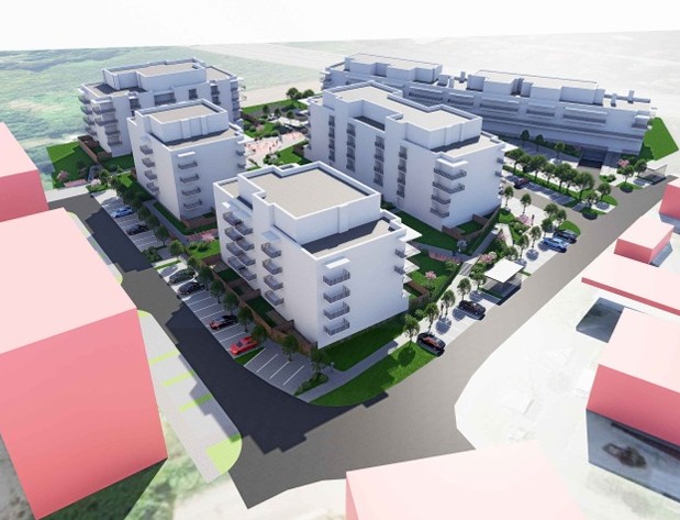 teriana 3 Vo vnútrobloku medzi objektmi bude vysadená zeleň a parkovacie miesta budú aj na teréne.