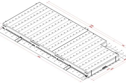 3D nákres logistickej haly v Sežane s rozmermi objektu