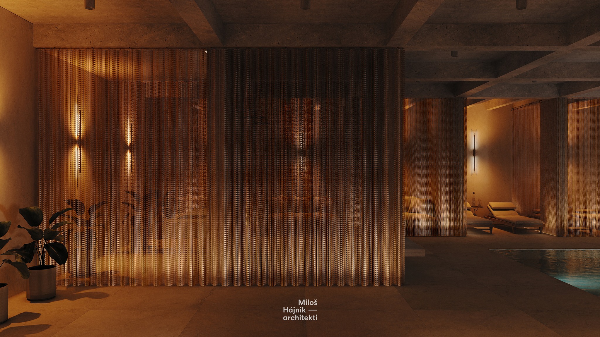 Podstatnú časť wellness a bazénového programu architekti umiestnili pod terén.