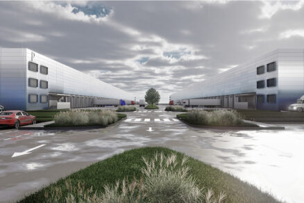Vizualizácia logistického a priemyselného areálu Logis One Park Bratislava pri Triblavine