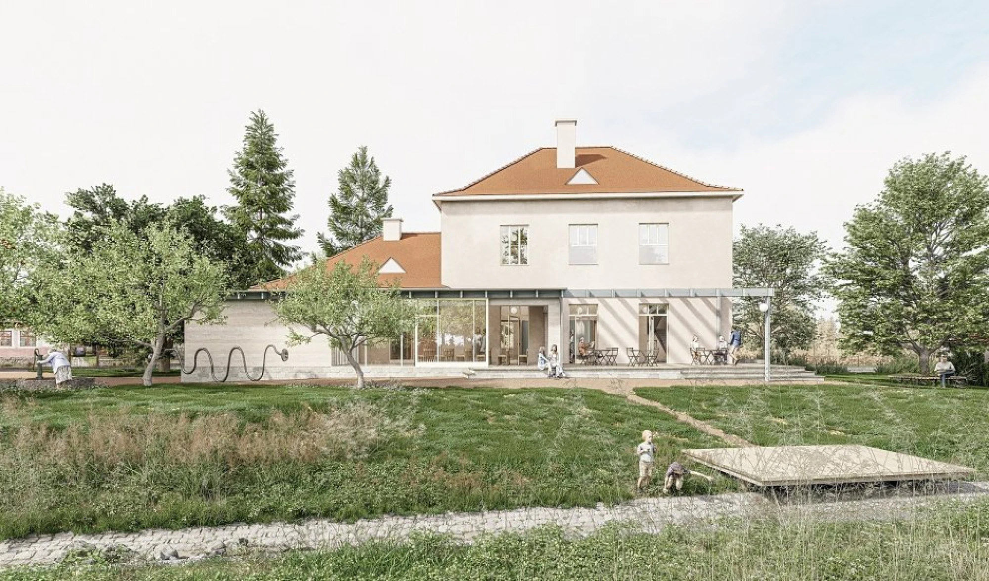Adaptácia budovy bývalej obecnej ľudovej školy v Brhlovciach – víťazný návrh