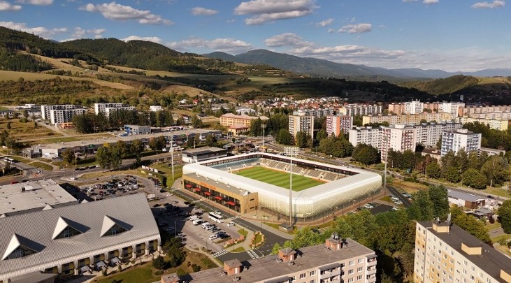 Vizualizácia návrhu novostavby mestského futbalového štadióna v Brezne