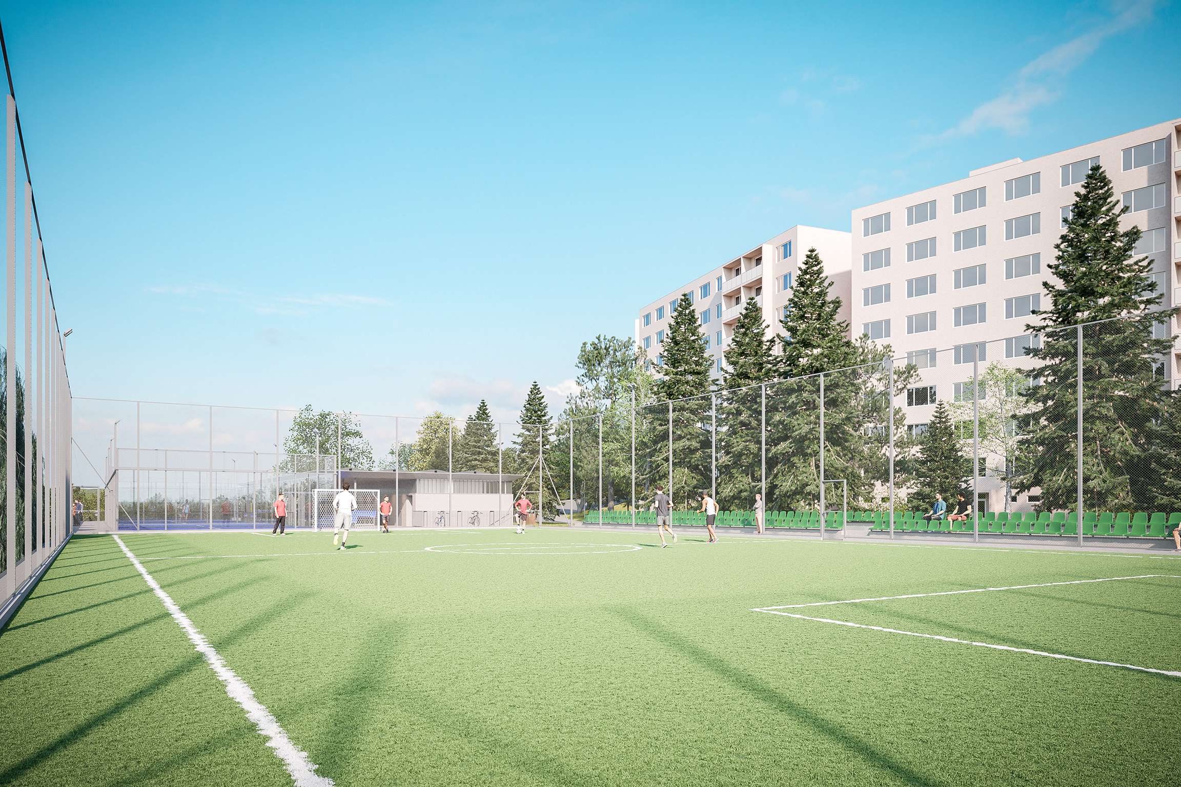 Na hornej úrovni vzniknú dva padelové kurty, futsalové ihrisko, zázemie pre športovcov aj krytá terasa s bufetom.
