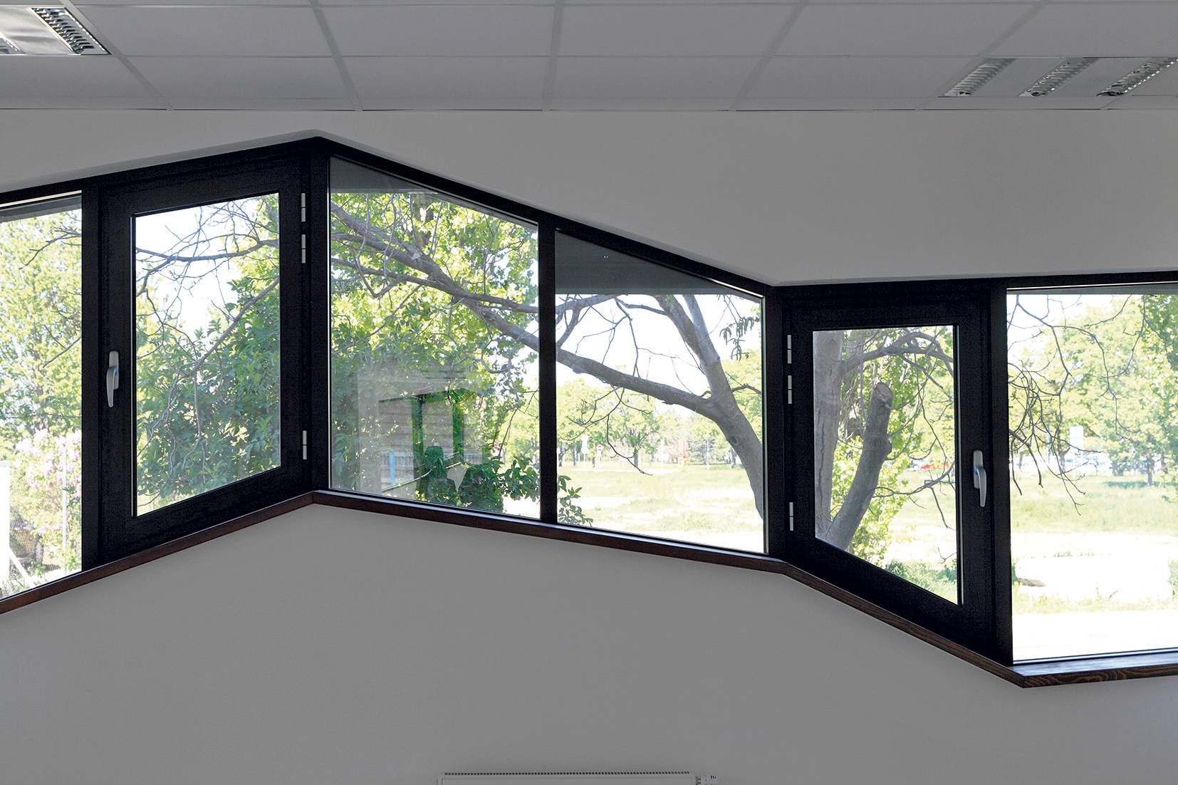 Rozlietané okná ponúkajú z interiéru nevšedný pohľad von.