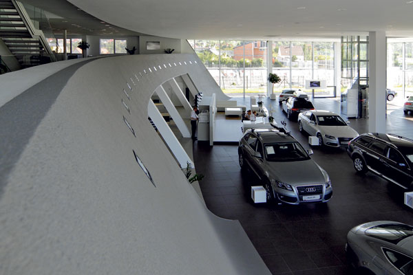 showroom,Audi,fasáda,sklo,design