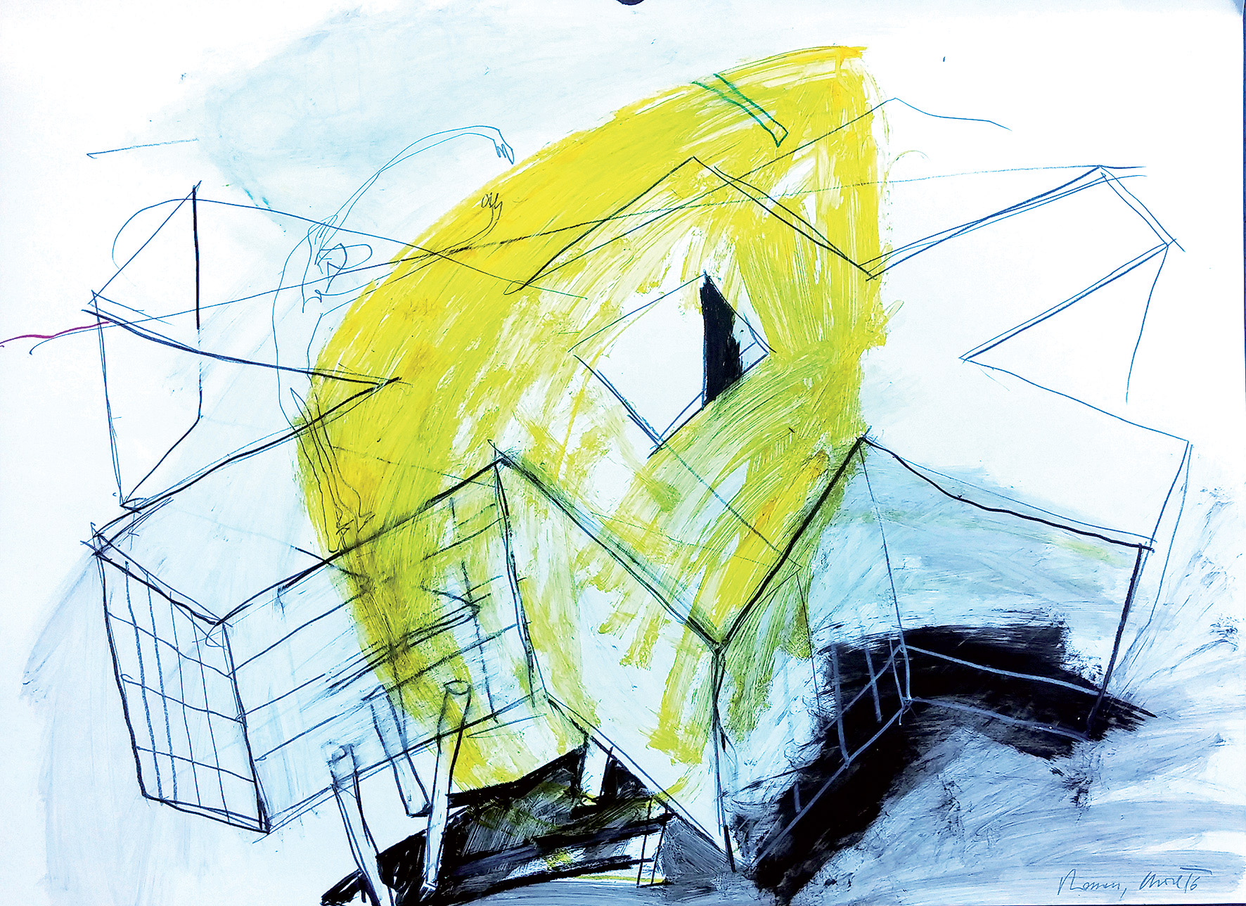 Koncepčné skice naznačujú vnímanie budovy z rôznych uhlov.