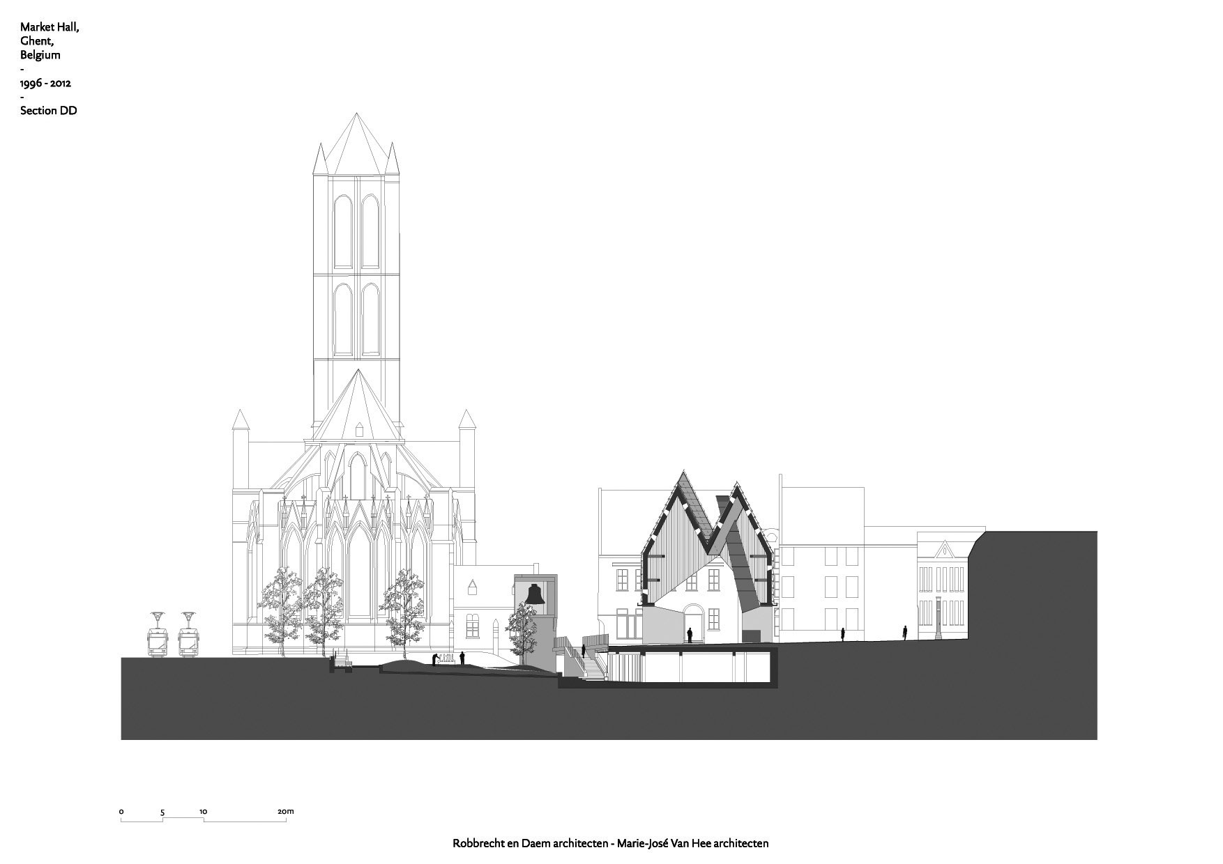 Rezopohľad s kaviarňou, novým parkom s mestským zvonom a chrámom Sv. Mikuláša v pozadí