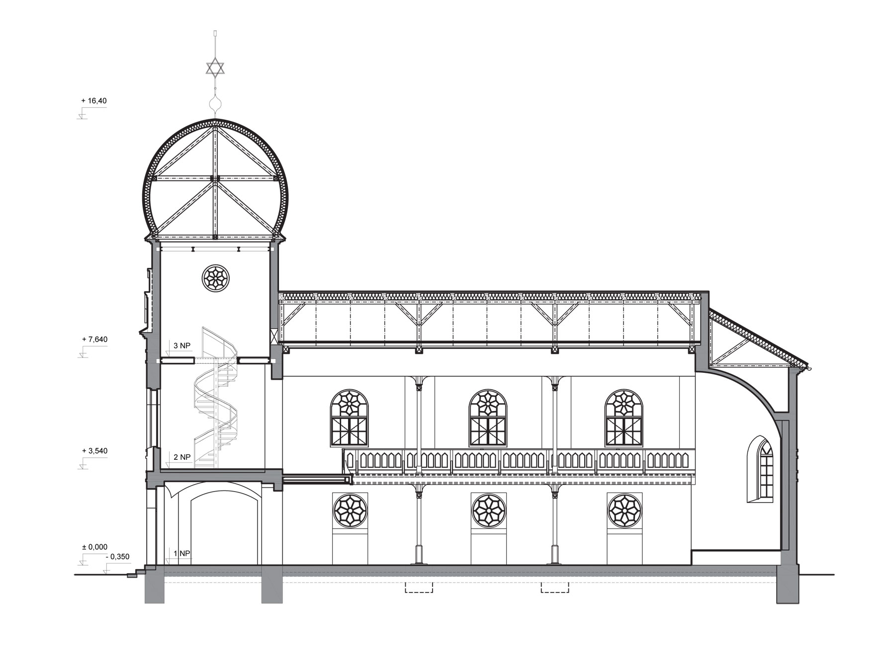 studia synagoga pozdlzny rez