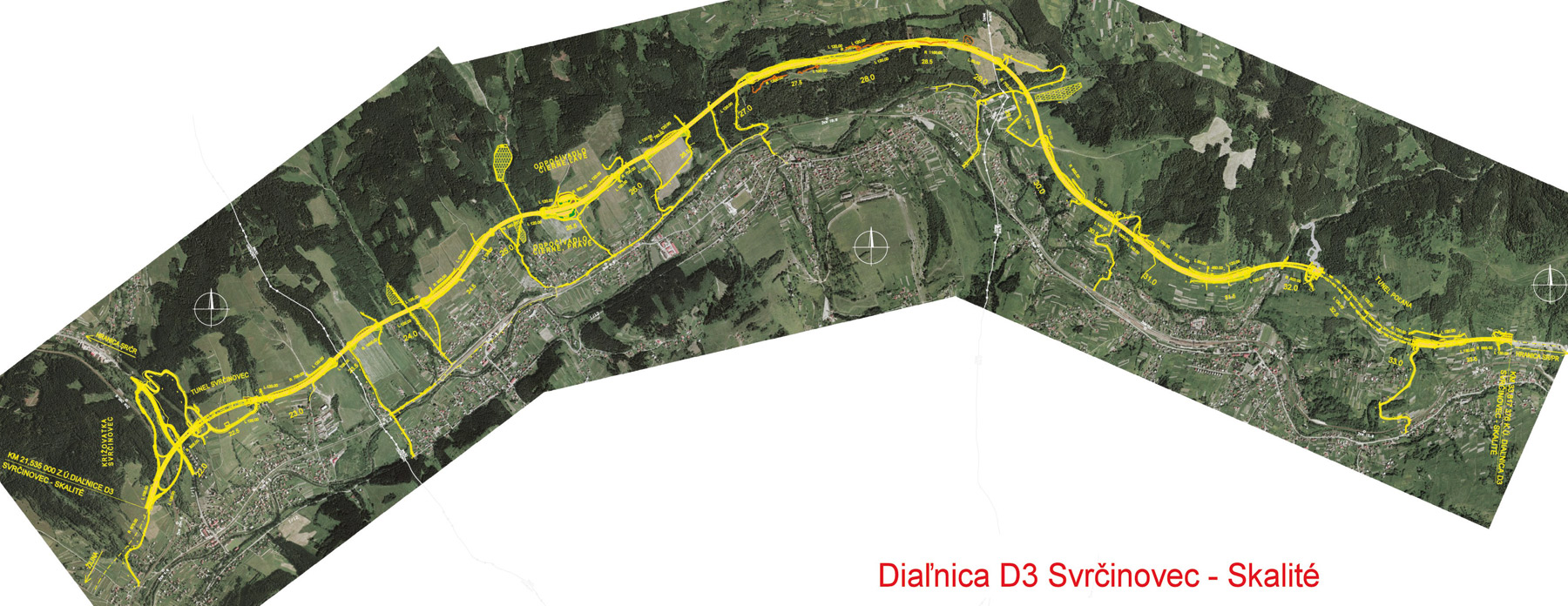 Obr. 1 Ortofotomapa trasy diaľnice D3 Svrčinovec – Skalité