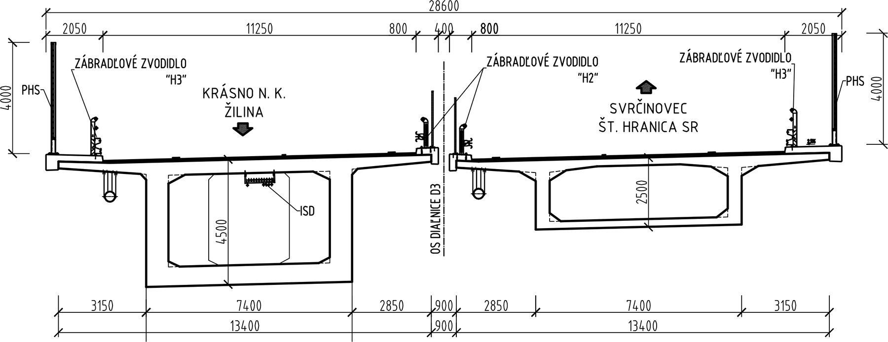 Vzorový priečny rez komorovou nosnou konštrukciou