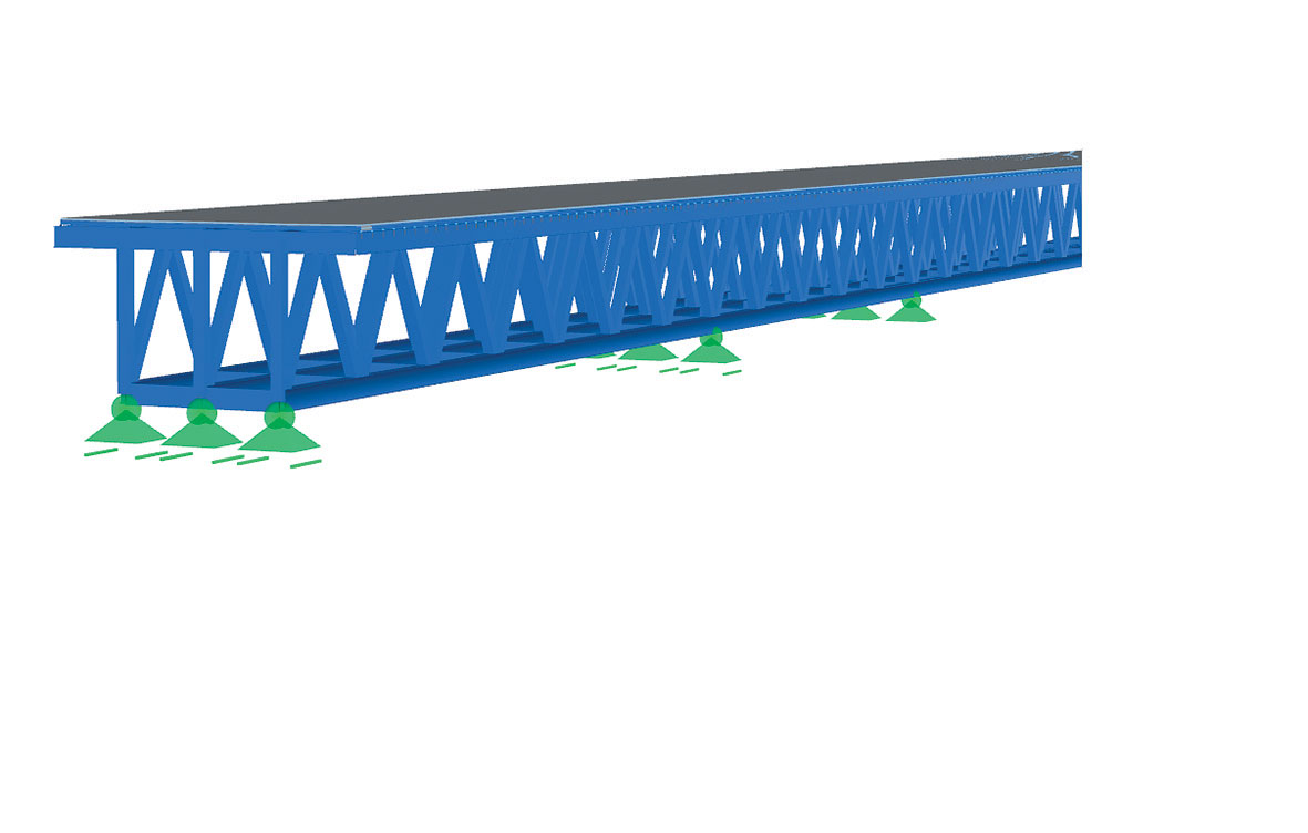3D priestorový model mosta vytvorený v programe RFEM 5