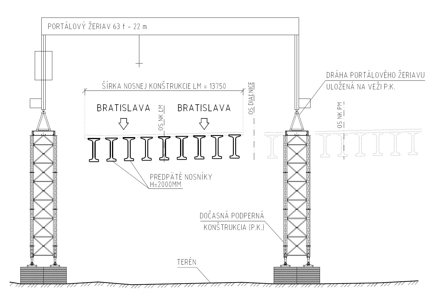 Obr. 5  Montáž ľavého mosta – schéma