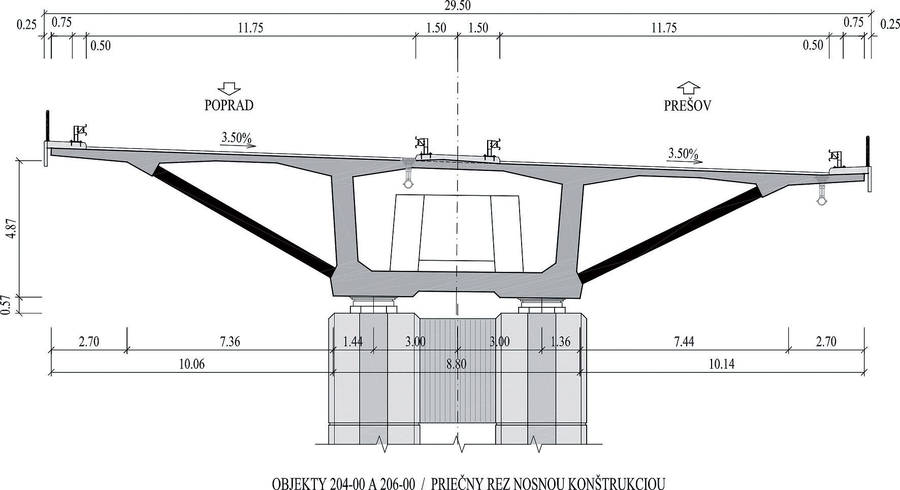 Obr. 2 Objekty 204-00 a 206-00 – priečny rez nosnou konštrukciou