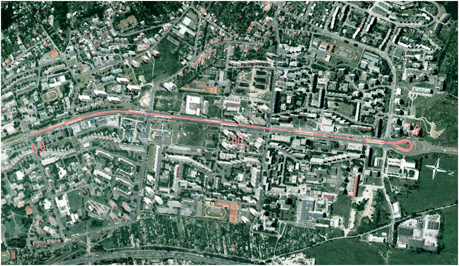 Obr. 1 Ortofotomapa modernizovaného úseku električkovej trate v Dúbravke