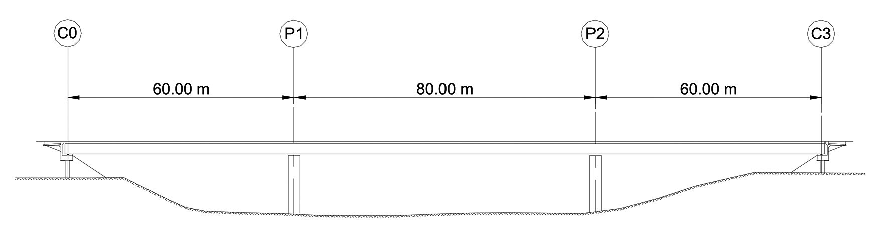 Obr. 1  Konštrukcia spojitého spriahnutého trámového mosta [2]