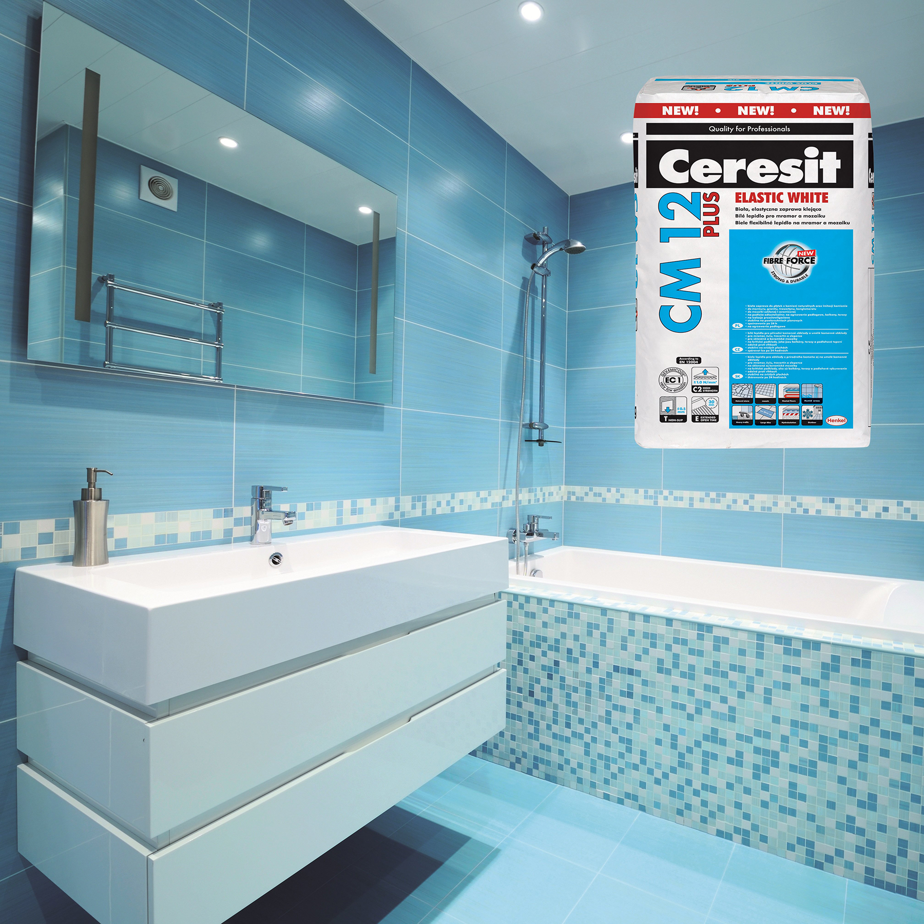 Ceresit image photo bathroom with Ceresit CM 12 Plus Elastic White